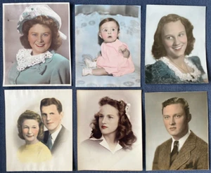 Large Hand Colored Photographs of Young Women & Men in the 1940's (6) - Picture 1 of 6