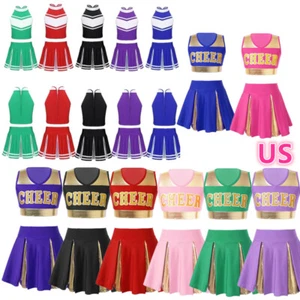 Girl's Outfits Halloween Cheerleading Practice Costume Color Block Tops Shiny - Picture 1 of 112
