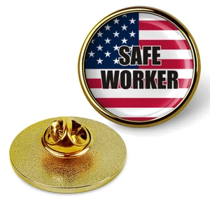 Safe Worker American Flag Circle Hat Pin Lapel Tie Badge Suit Shirt Hat - Gold - Picture 1 of 3