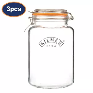 Glass Jar 3L Square Preserving Jar Storage with Airtight Clip Top Container 3pcs - Picture 1 of 5
