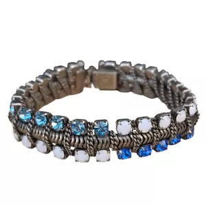 Dannijo Blue/White Crystal/Opal Giulia Chain Link Gunmetal Bracelet - Picture 1 of 5