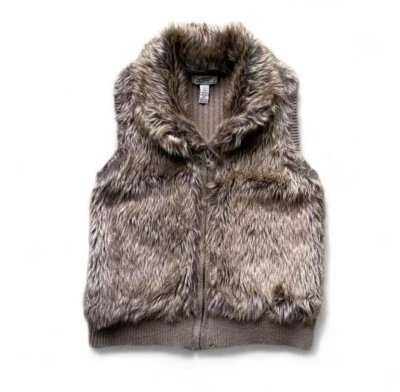 Arizona Jean Co Suéter Chaleco Piel Sintética Marrón Acanalado Tejido Cremallera Completa Talla M Foto 1 de 4