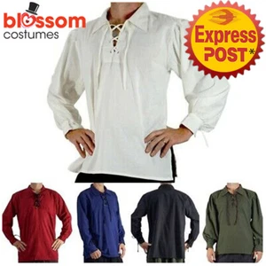 N88 Men Peasant Viking Shirt Top Oktoberfest Renaissance Medieval Pirate Costume - Picture 1 of 9