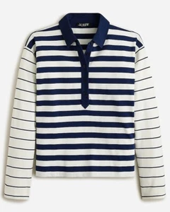 J.Crew Woman's Striped Polo Long Sleeve SZ XXL Navy & White NWT Preppy SM Flaw - Picture 1 of 8