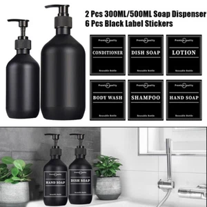 2 Stück 300ml/500ml Seifenspender Shampoo Duschgel Leere Flasche mit 6 Etiketten - Bild 1 von 27