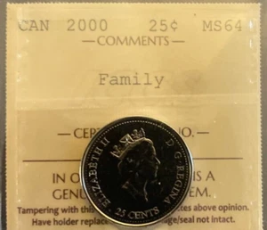 Canadá - 25 centavos - 2000 - Familia - Certificado ICCS - MS-64 - Imagen 1 de 3