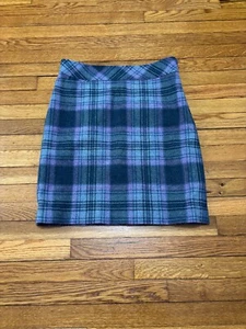 LL Bean Womens Mini Skirt Size 12 Blue Purple Plaid Wool Blend Lined NWT $89 - Picture 1 of 5