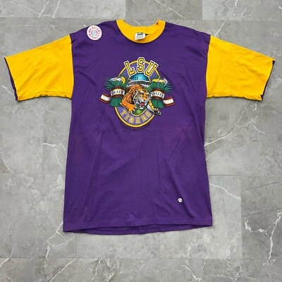 Camiseta Gráfica LSU Tigers Años 90 De Colección Para Hombre Grande Stock Muerto Louisiana Doble Capa Foto 1 de 4