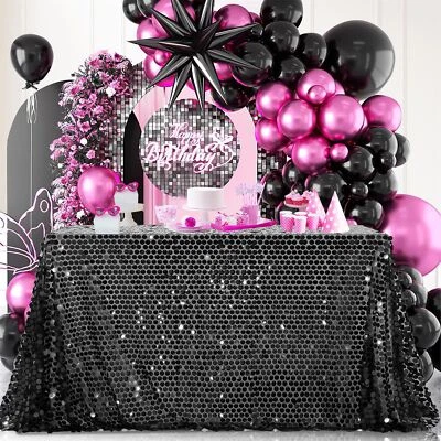 Mantel negro tela lentejuelas 50x106 pulgadas payette mantel para boda pa... Foto 1 de 4