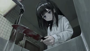 Anime girls knife sink blood creepy water long hair Playmat Game Mat Desk - Picture 1 of 1