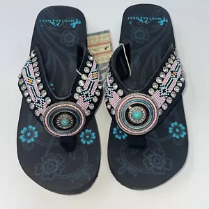 Montana West Wedge Flip Flops Women Size 9 Aztec Bling Beaded turquoise DEFECT - Picture 1 of 7