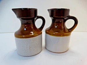 Brown Crock Vinegar and Oil Pitcher Dispenser Set Vintage Stoneware - Picture 1 of 6