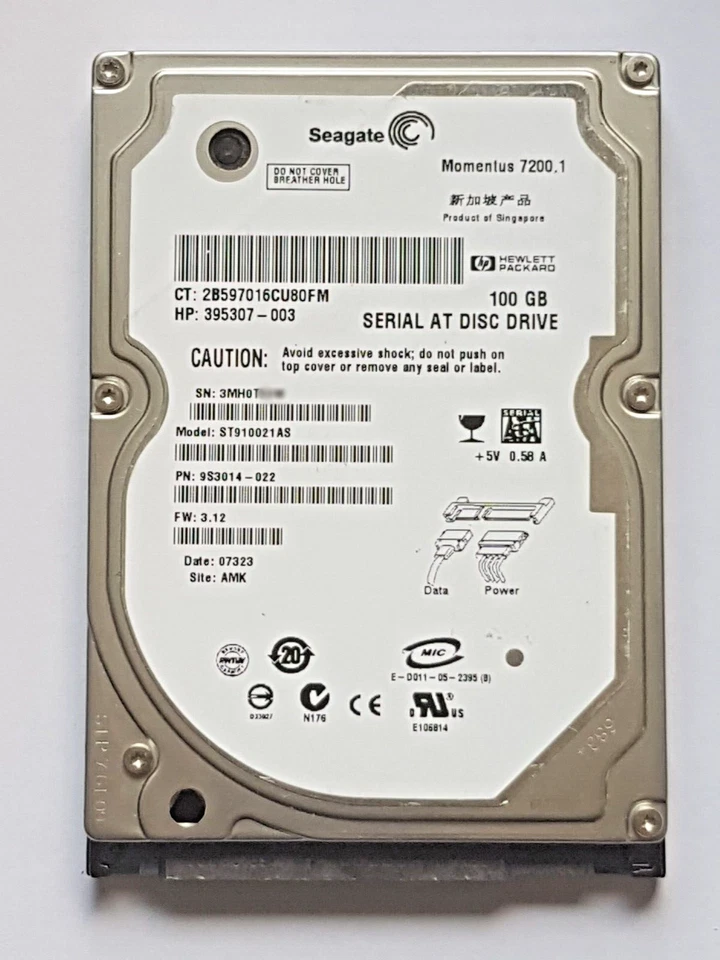 100 GB SATA Seagate Momentus 7200.1 ST910021AS 8MB HDD 2.5" Internal Hard Drive - Image 1 of 1