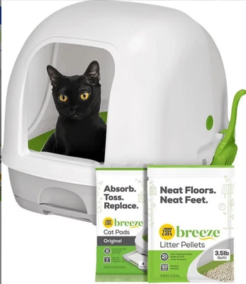 Purina Tidy Cats Breeze Hooded Cat Litter Box Starter Kit, Pellets, 1 Kit
