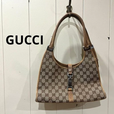 Gucci Jackie GG Shoulder Handbag Beige Canvas Leather Vintage Tote Ladies Bag - Image 1 of 4