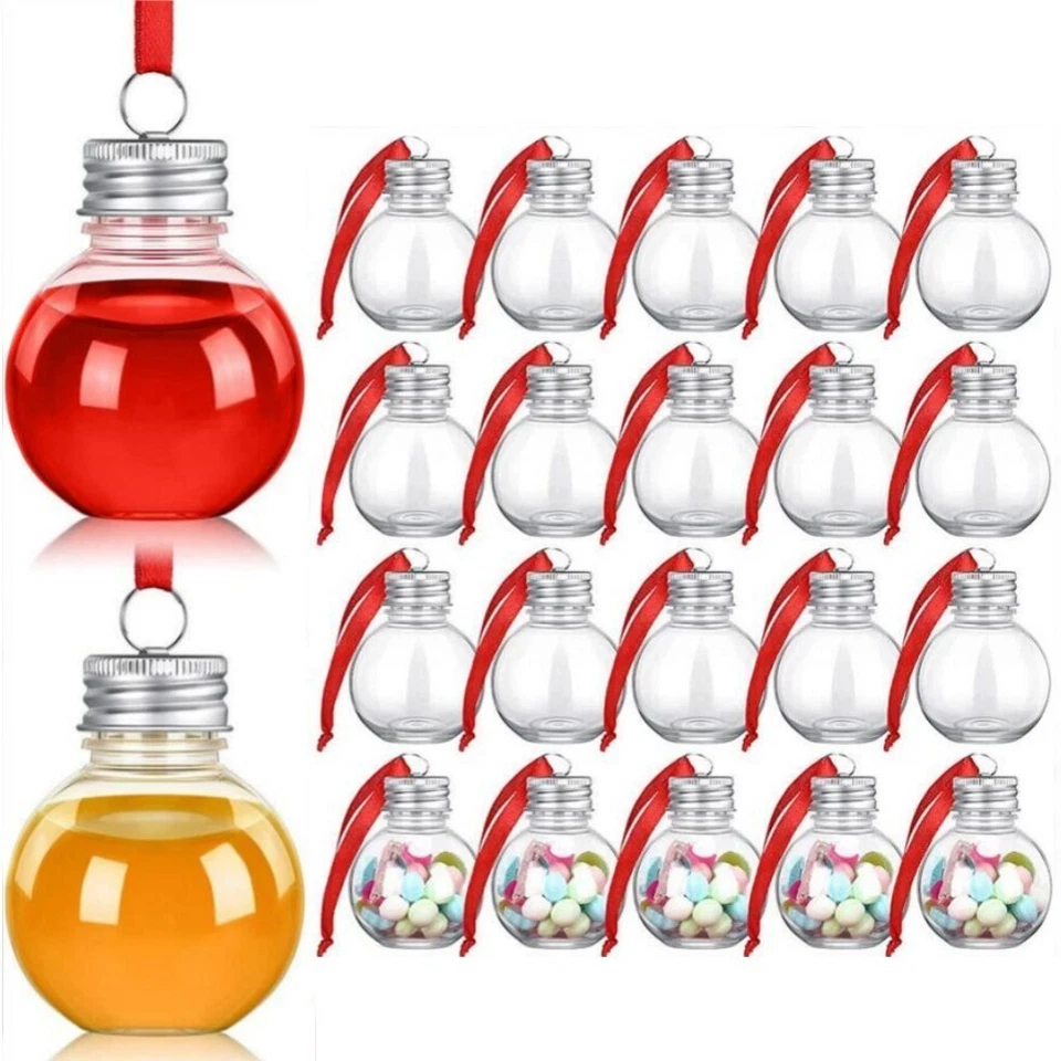 10/20/30 Christmas Fillable Booze Tree Ornaments Bulbs Plastic Pendant Ball Bell