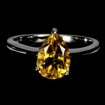 Anillo de plata de ley 925 pera citrino 10x7 mm piedras preciosas naturales joyería tamaño 7 Foto 1 de 4