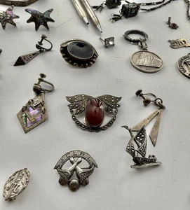 Sterling .925 Lot Native - Victorian Jewelry Vtg Medals, Awards, Cross Pens 242g - Picture 1 of 16