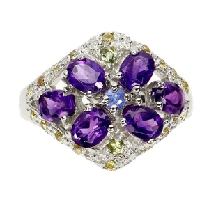 925 Sterling Silver Ring Oval Amethyst Sapphire Tanzanite Gemstone Jewelry Size - Picture 1 of 14