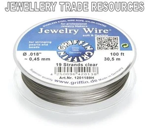 GRIFFIN NYLON COATED STEEL BEADING & PEARL WIRE .018" / 0.45mm 100 FT. 19 STRAND - Picture 1 of 1
