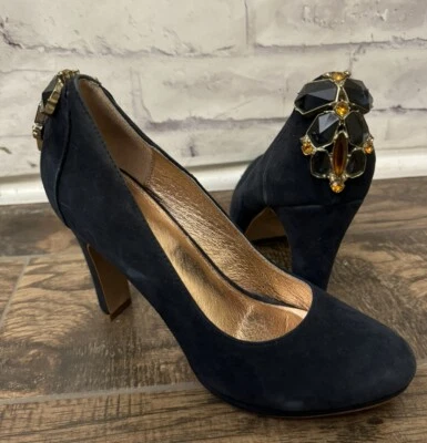 Zapatos de salón Anthropologie Miss Albright talla 8 cabochen de gamuza azul marino clásicos Foto 1 de 4