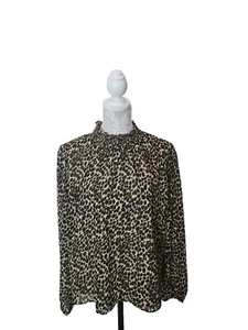J. Crew Top Brown Animal Print Mock Neck Long Sleeve Lined NWT Women's Large - Picture 1 of 8
