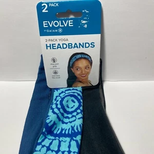 Evolve by Gaiam 2 Pack Yoga Hair Headbands 2" Stay Put Grip Blue Black - Picture 1 of 9