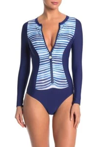 NEXT Badeanzug blau gestreift Frontreißverschluss - Bild 1 von 8
