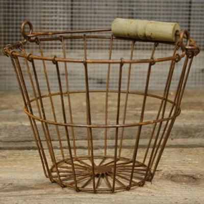 NEW - Rusty Wire GATHERING BASKET with Swinging Handle - Primitive Farmhouse - Image 1 of 2