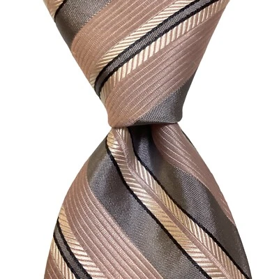 DKNY Men's 100% Silk Classic Necktie USA Designer STRIPED Pink/Blue/White EUC - Image 1 of 3