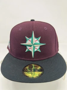 Seattle Mariners - New Era Hat Club Fitted Hat - Size 7 5/8 - Maroon Black - Picture 1 of 8