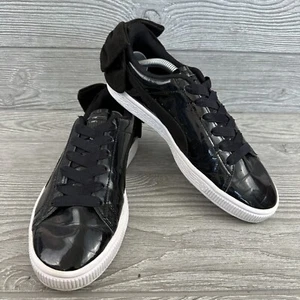 Sneakers alla moda Puma cesto fiocco nero brevettato taglia 7 top basse con lacci - Foto 1 di 9