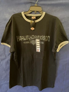 NEW Harley-Davidson T-Shirt LARGE Black w/Gray Trim Lisle IL Biker Bat 2004 - Picture 1 of 6