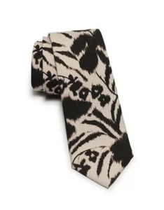 Salvatore Ferragamo Men's Taupe/Black Floral Print Silk Neck Tie New - Picture 1 of 2