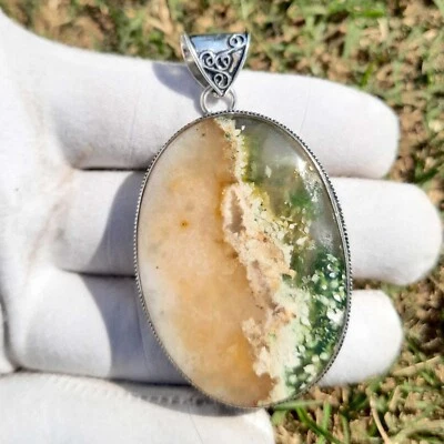 Joyería colgante enchapada en plata de ley 925 con piedras preciosas de jaspe océano 2 3/4" Foto 1 de 4