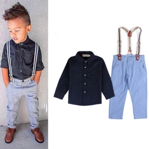 Kids Baby Boys Gentleman Outfits Long Sleeve Romper Waistcoat Veat Hat Party Set - Picture 1 of 8
