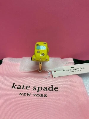全新带标签 Kate Spade OFF WE GO 12-K 镀金玻璃石搪瓷汽车戒指 尺寸 8 — 第 1/4 张图片