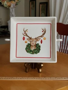 Mud Pie Christmas Reindeer with Christmas Tree Ornaments 8.5" Square Baker EUC - Picture 1 of 24