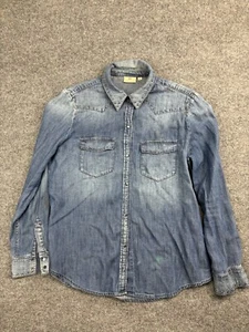 Adriano Goldschmied Shirt Women's M Blue Denim Chambray Long Sleeve Snap Studded - Picture 1 of 10