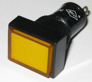 Panel Mount Rectangle LED Indicator - Amber - Plastic Case - 12 VDC - 12mm Mount - Picture 1 of 6