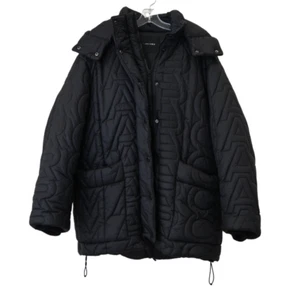 Marc Jacobs The Monogram Puffer Coat XS Black Logo Print Hooded Full Zip Jacket - Picture 1 of 10