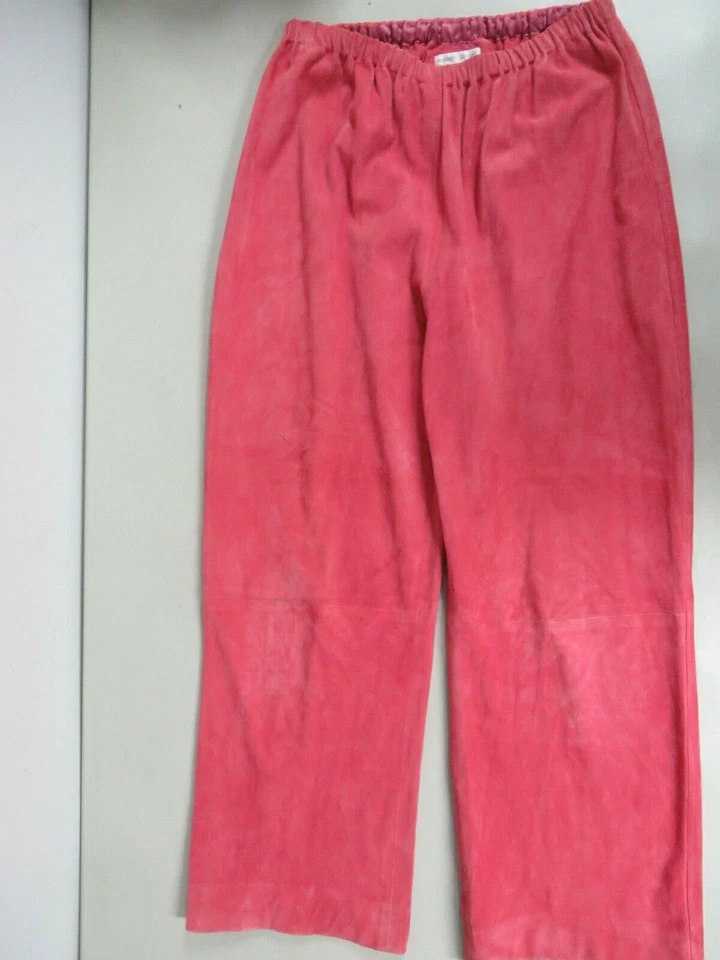 SHAMASK 麂皮绒皮革直筒弹性腰橙色珊瑚裤尺寸 2 — 第 1/4 张图片