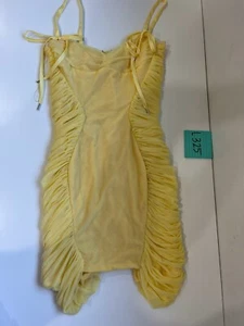 House of CB Rosa Meshed Ruched Bodycon Mini Dress Yellow Size Small - Picture 1 of 10