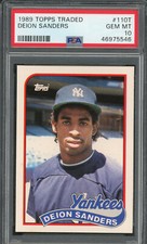Deion Sanders Yankees 1989 Topps Traded Baseball Rookie Card RC #110T PSA 10