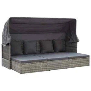 Tumbona Cama de Jardín con Techo Asiento para Terraza Ratán Sintético vidaXL - Imagen 1 de 26