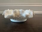Vintage Fenton White Milk Glass Hobnail Ruffled Fluted Edge Small Candy Bowl