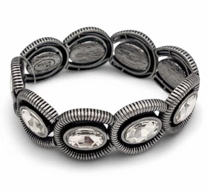 Lia Sophia "Coil” Clear Cut Crystals Silver Tone Stretch Bracelet - Picture 1 of 3
