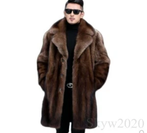 M-6XL Mens Mink Fur Furry Long Coat Overcoat Thicken Parka Winter Warm Jacket - Picture 1 of 14