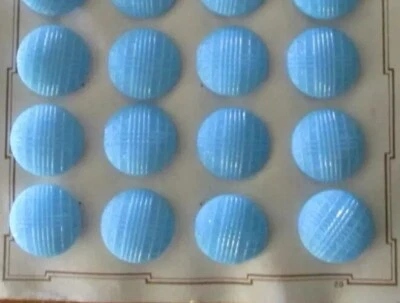 Vintage  1/2 card of 12~  3/4”  Blue Faux Fabric look Glass Buttons~ NOS - Image 1 of 3