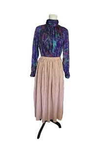 Vintage 80s Blouse Ballon Sleeve Size 8 Purple And Blue Splatter Print Pattern - Picture 1 of 11